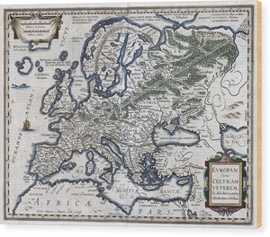 Old Map Of Europe 1570 - Wood Print