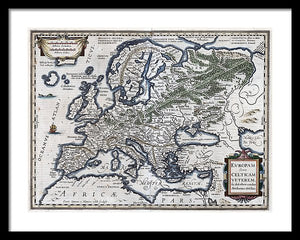 Old Map Of Europe 1570 - Framed Print