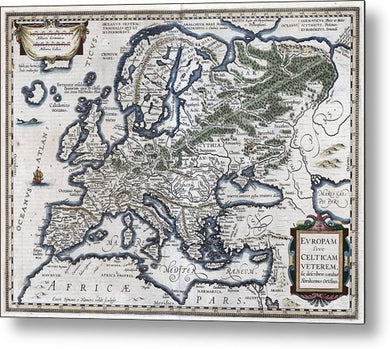 Old Map Of Europe 1570 - Metal Print