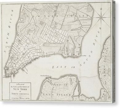 Old Map Of New York City 1776 - Canvas Print