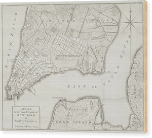 Old Map Of New York City 1776 - Wood Print