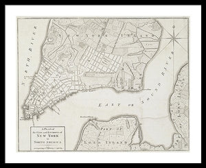 Old Map Of New York City 1776 - Framed Print