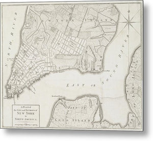 Old Map Of New York City 1776 - Metal Print