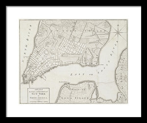 Old Map Of New York City 1776 - Framed Print