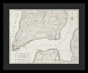 Old Map Of New York City 1776 - Framed Print