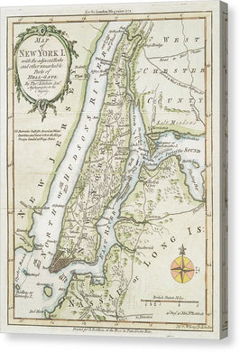 Old Map Of New York Island 1778 - Canvas Print