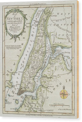 Old Map Of New York Island 1778 - Wood Print