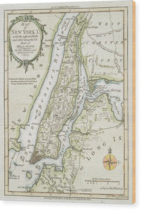 Old Map Of New York Island 1778 - Wood Print