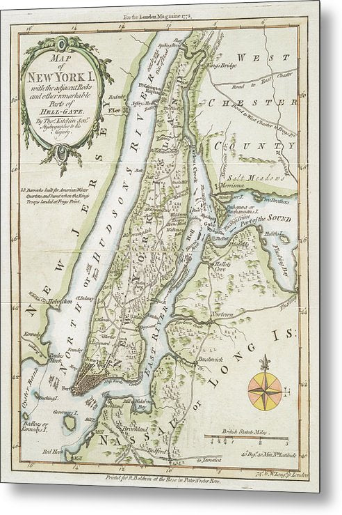 Old Map Of New York Island 1778 - Metal Print