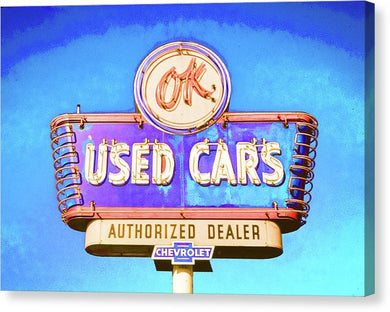 Photo Of A Vintage Ok Used Cars Sign - Canvas Print