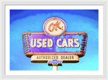 Load image into Gallery viewer, Photo Of A Vintage Ok Used Cars Sign - Framed Print