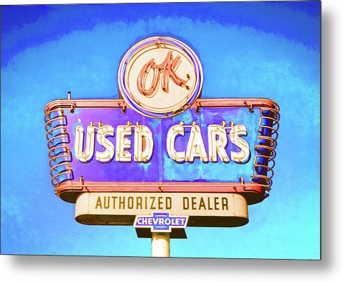 Photo Of A Vintage Ok Used Cars Sign - Metal Print