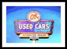 Load image into Gallery viewer, Photo Of A Vintage Ok Used Cars Sign - Framed Print