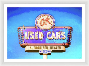 Photo Of A Vintage Ok Used Cars Sign - Framed Print