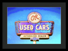 Load image into Gallery viewer, Photo Of A Vintage Ok Used Cars Sign - Framed Print