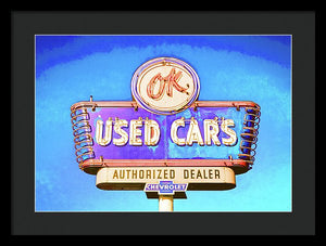 Photo Of A Vintage Ok Used Cars Sign - Framed Print