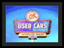 Load image into Gallery viewer, Photo Of A Vintage Ok Used Cars Sign - Framed Print