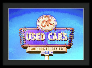 Photo Of A Vintage Ok Used Cars Sign - Framed Print