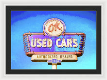 Load image into Gallery viewer, Photo Of A Vintage Ok Used Cars Sign - Framed Print