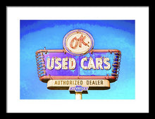 Load image into Gallery viewer, Photo Of A Vintage Ok Used Cars Sign - Framed Print