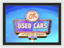 Load image into Gallery viewer, Photo Of A Vintage Ok Used Cars Sign - Framed Print