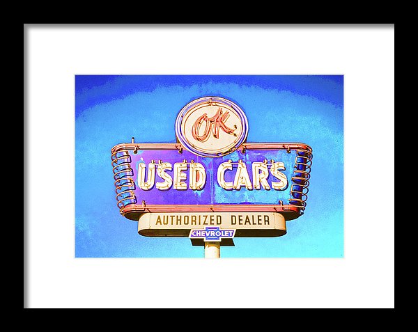 Photo Of A Vintage Ok Used Cars Sign - Framed Print