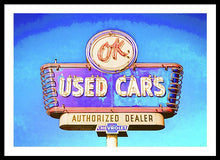 Load image into Gallery viewer, Photo Of A Vintage Ok Used Cars Sign - Framed Print