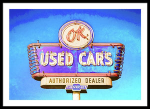 Photo Of A Vintage Ok Used Cars Sign - Framed Print