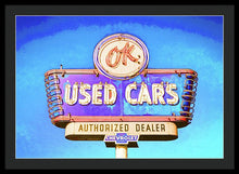 Load image into Gallery viewer, Photo Of A Vintage Ok Used Cars Sign - Framed Print