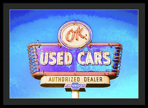 Photo Of A Vintage Ok Used Cars Sign - Framed Print