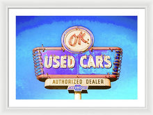 Load image into Gallery viewer, Photo Of A Vintage Ok Used Cars Sign - Framed Print