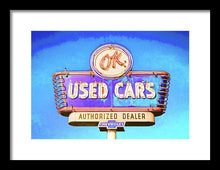 Load image into Gallery viewer, Photo Of A Vintage Ok Used Cars Sign - Framed Print