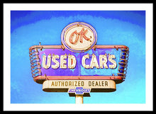 Load image into Gallery viewer, Photo Of A Vintage Ok Used Cars Sign - Framed Print