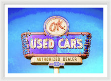 Load image into Gallery viewer, Photo Of A Vintage Ok Used Cars Sign - Framed Print