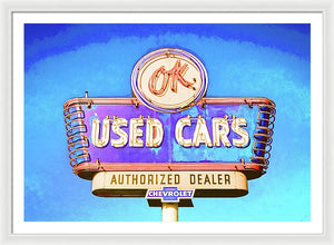 Photo Of A Vintage Ok Used Cars Sign - Framed Print