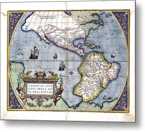 Old Map Of The Americas 1579  - Metal Print