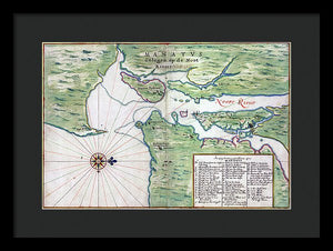 Old Map Of New York City Region 1639 - Framed Print