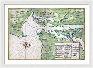 Old Map Of New York City Region 1639 - Framed Print