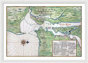 Old Map Of New York City Region 1639 - Framed Print