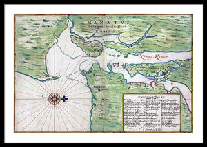 Old Map Of New York City Region 1639 - Framed Print