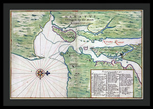 Old Map Of New York City Region 1639 - Framed Print