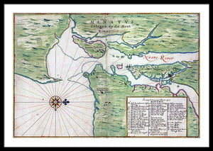 Old Map Of New York City Region 1639 - Framed Print