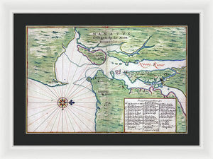 Old Map Of New York City Region 1639 - Framed Print