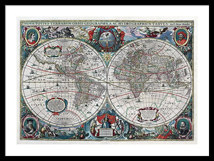 Old 1641 Map Of The World - Framed Print