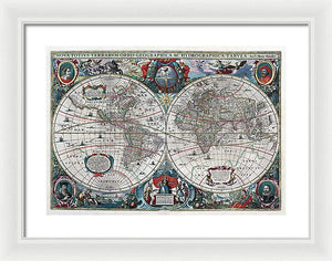 Old 1641 Map Of The World - Framed Print