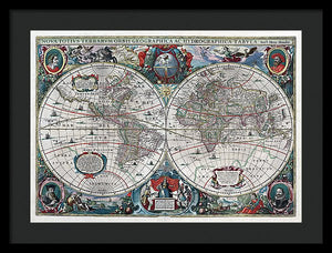 Old 1641 Map Of The World - Framed Print