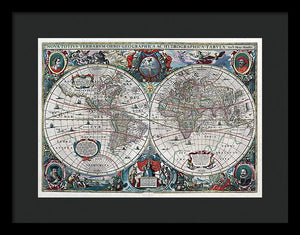 Old 1641 Map Of The World - Framed Print