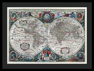 Old 1641 Map Of The World - Framed Print