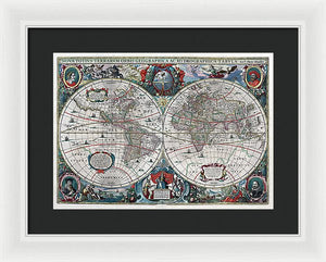 Old 1641 Map Of The World - Framed Print