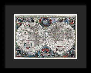 Old 1641 Map Of The World - Framed Print